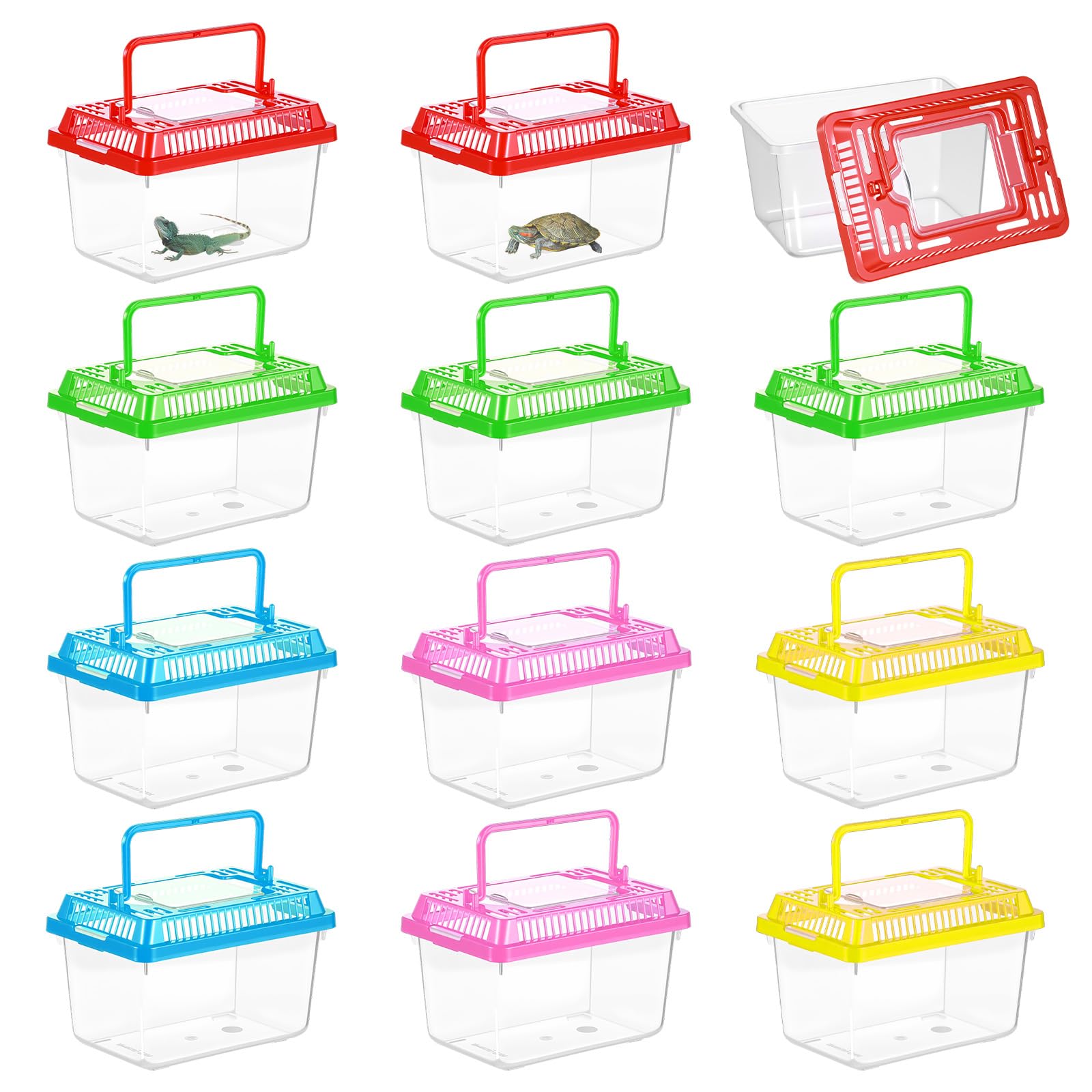 Photo 1 of 12Pcs Plastic Reptile Terrariums Carrier Cage Snake Breeding Box Hatching Container Clear Fish Tank with Ventilated Lid for Spider, Tarantula, Hermit Crab, Lizard, Turtle (5.1" x 3.5" x 3.5")