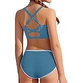 Girls Swimsuit Two Piece High Waist Athletic Piping Girls Bathing Suit Cute Fashion Classic Bikinis Set Kids Swim Suits