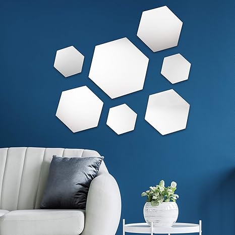 Amazoncom Parnoo Hexagon Mirror Wall Mounted Assorted Sizes 1x12 3x9 3x6 Set Of 7 Hexagonal Glass Mirrors Decoration For Living Room Bedroom Bathroom Or Statement Wall Home Kitchen