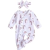 MIEKISA Newborn Baby Girls Christmas Outfit Infant White Footie Romper