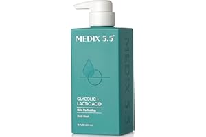 Medix 5.5 Glycolic Acid + Lactic Acid Exfoliating Body Wash Gel | KP Bump Eraser | AHA Exfoliant Skin Care Body Cleanser | Keratosis Pilaris & Acne | Anti Aging AHA Foaming Body & Face Wash, 15 Fl Oz