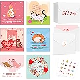 FaCraft 30PCS Valentines Day Cards for Kids Classroom School - Cute Cat Dog Valentine Exchange Card for Kids Toddlers Cards with Envelope for Boys Girls Classroom School Party Gift Exchange