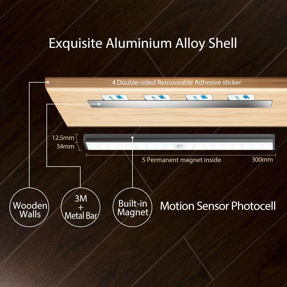 Under Cabinet Lighting, Motion Sensor Closet Light USB Rechargeable 18 LED Night Lights, Stick-on Anywhere Portable Light Bar for Closet Cabinet Counter Wardrobe Stairs Kicthen - - 