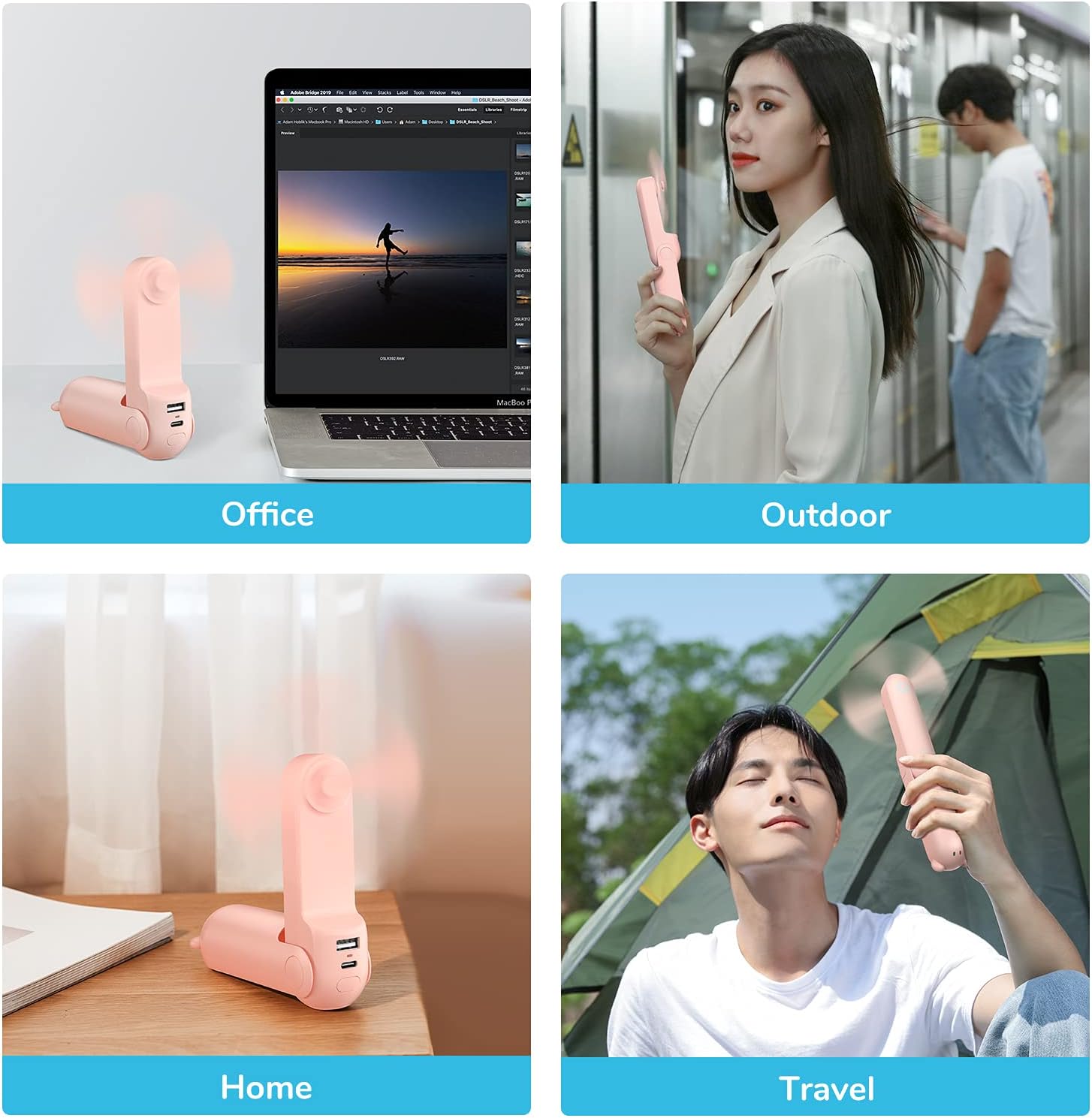 JISULIFE Handheld Mini Fan, 3 IN 1 Hand Fan, Portable USB Rechargeable Small Pocket Fan, Battery Operated Fan [14-21 Working Hours] with Power Bank, Flashlight Feature for Wowen,Travel,Outdoor-Pink: Health & Personal Care