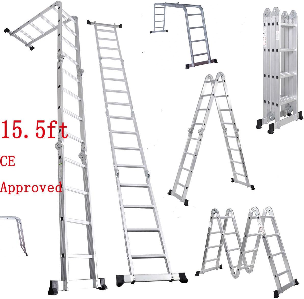 15.5FT Multi Purpose Aluminum Folding Step Ladder Scaffold Extendable Heavy Duty ..#from-by#_alienbid ,ket98252354760905