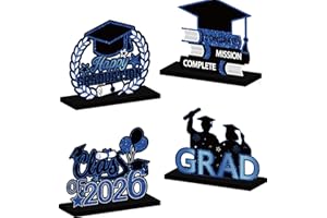 4 PCS Blue Graduation Table Centerpieces, Class of 2026 Graduation Centerpieces with Jack Base, Wooden Congrats Grad Sign for