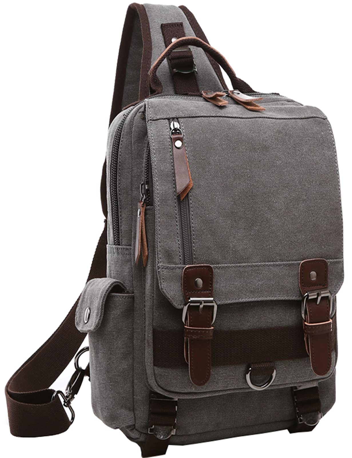 mygreen Canvas Cross Body Messenger Bag Shoulder Sling Backpack Travel Rucksack, Gray, L, Travel Rucksack