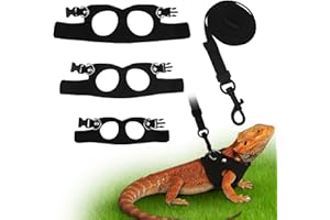 ASOFELK 3Size Black Bearded Dragon Leash and Harness Set, Adjustable Bearded Dragon Harness with Lizard Traction Rope for Reptile, Lizard Leash/Squirrel Harness/Small Rabbit Traction Rope (S, M, L)