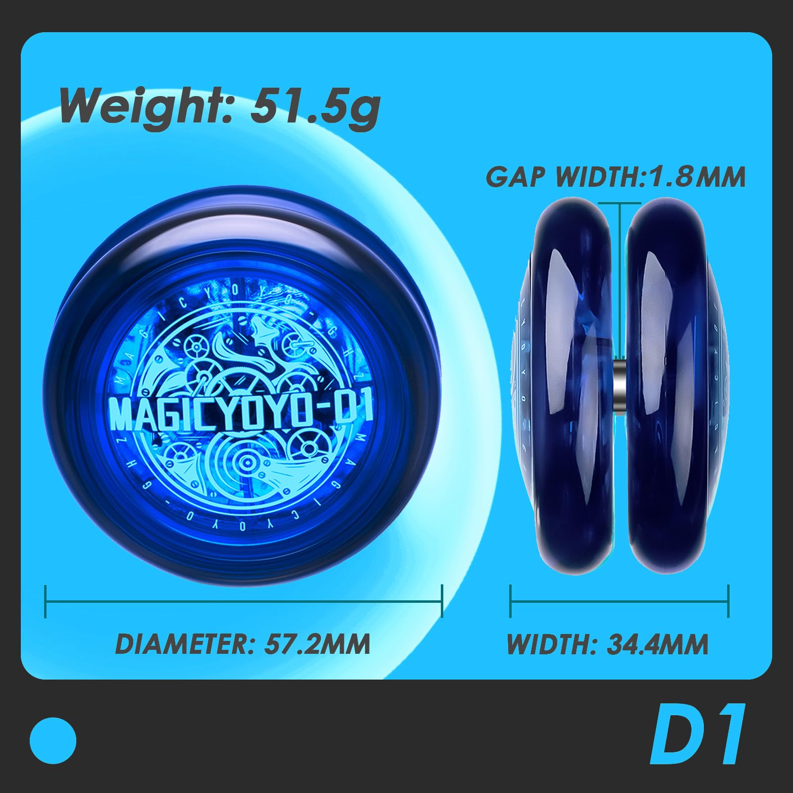 Looping Yoyo D1 Responsive Yo-yo for Kids Beginners, 2A Loop Yoyo Starter Yo Yo Easy to Play Basic String Tricks (Blue+Black)
