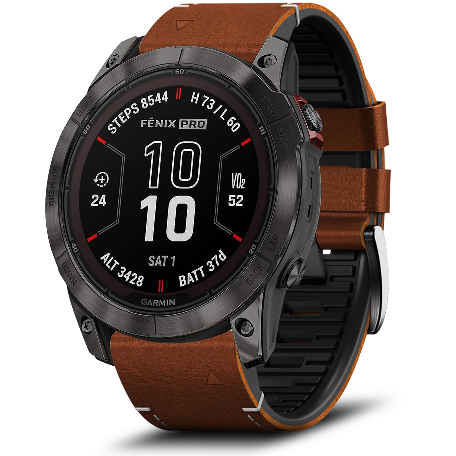 LanQii 22mm QuickFit Leather and Silicone Strap for Garmin Tactix 8 47mm, Descent G2/G1 Solar, Epix Gen 2, Fenix E/8/7 Pro/7/6/6 Pro/5/5 Plus - Brown
