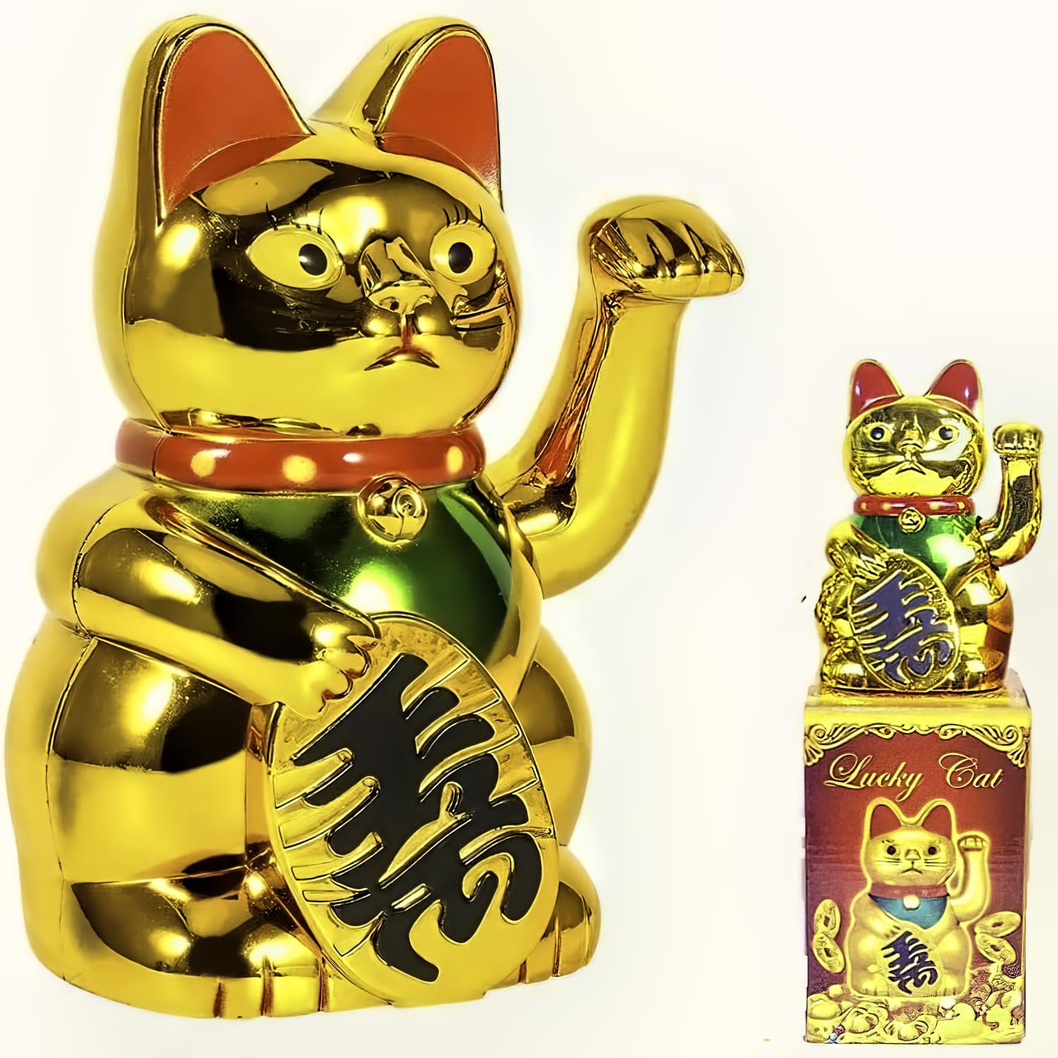 Lelukee Chinese Lucky Cat Waving Gold Cats Fortune Arm Small Lucky Waving Feng Shui Gold Cat Waving Cat for Shop Store Decoration