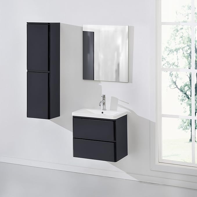 BLACK GLOSS WALL HUNG MDF BATHROOM VANITY UNIT AND SIDE Amazon