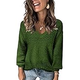 FEKOAFE Womens Sweaters 2026 Fall V Neck Long Sleeve Hollow Knit Pullover Sweaters for Women