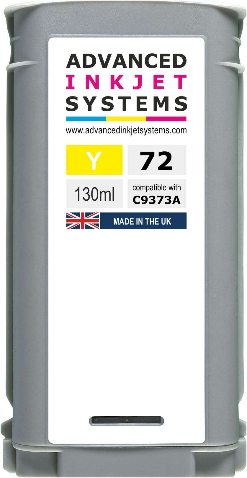 U.K. Manufactured 130ml 72 Yellow Ink Cartridge (C9373A) For HP Designjet T610 T620 T770 T790 T1120 T1200 T1300 T2300