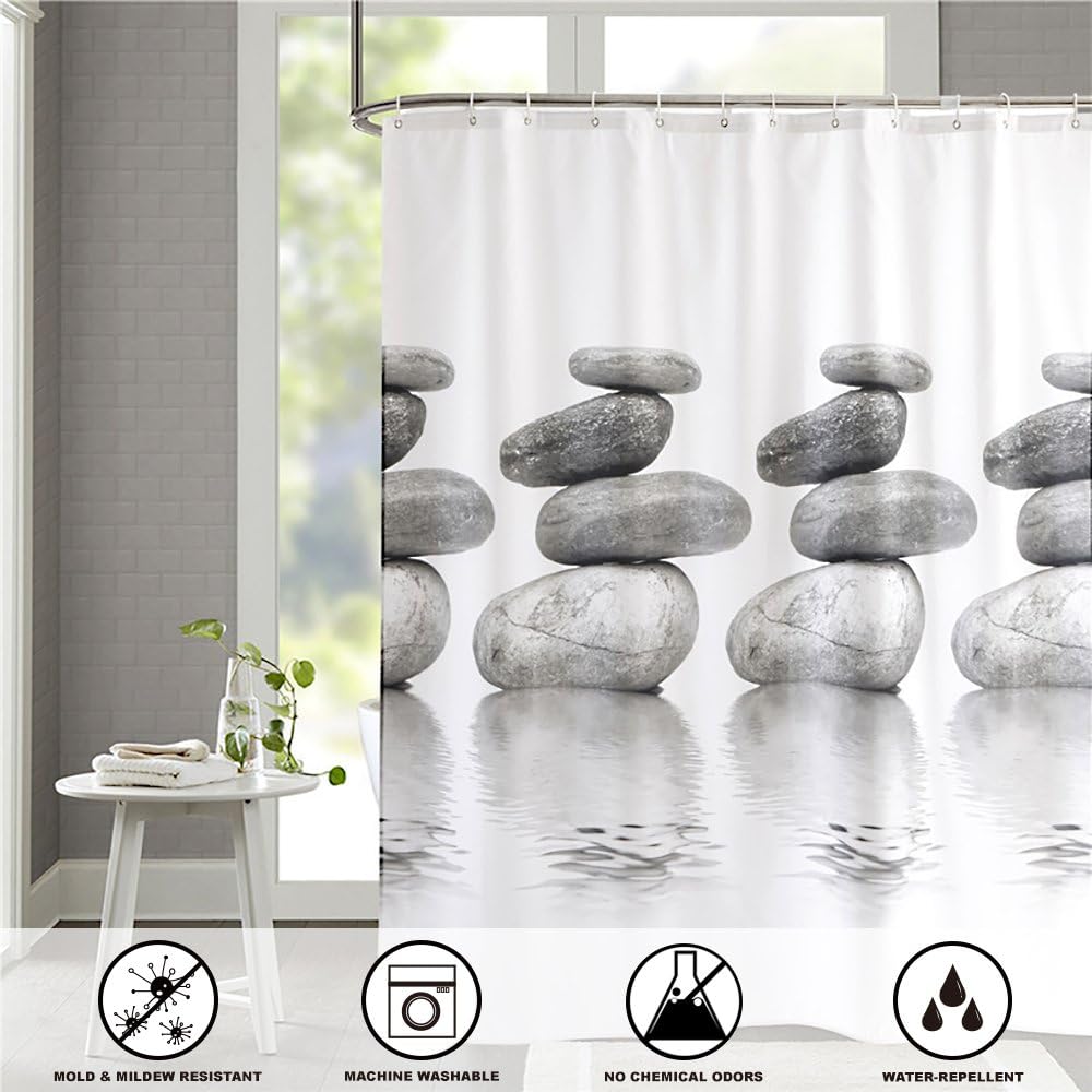 SHU UFANRO Shower Curtain with Hooks Polyester Fabric Waterproof Mildew Resistant Non-toxic Thickened Bath Curtain 180*180cm/71*71in (Grey Cobble)