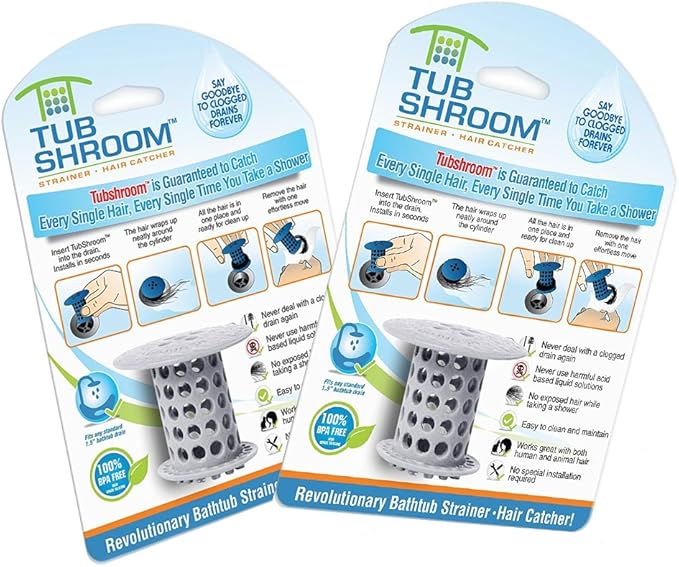 TubShroom 2Pack Shower Tub Drain Protector, Hair Catcher, Strainer