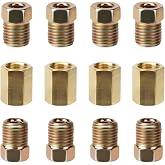 3/16 Brake Line Pressure Fittings, 12 Pieces 3/8 Inch Brake Line Fittings | 24 Threads Brass Brake Line Fitting Assortment for 3/16 Inch Brake Line Tube (4 Unions, 8 Nuts)