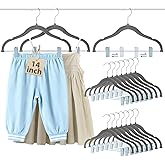 Vesici 14 Inch Extra Large Kids Velvet Hangers with Movable Clips 15 Pack, Non Slip Felt Clothes Hangers for Kids and Preteens, Heavy Duty and Space Saving for Pants, Skirts, Coat, Gray