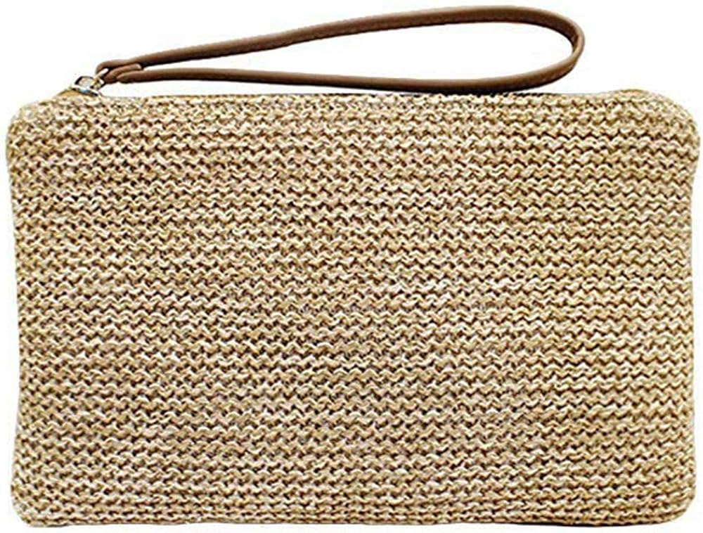 Auony Straw Clutch Handbag, Women Straw Purse Wristlet Summer Beach Bag