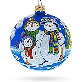 Snowman Family Glass Ball Christmas Ornament 4 Inches