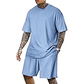 Lexiart Mens Casual 2 Piece Outfits-Short Sleeve Athletic Set Oversize T-Shirts Drawstring Tracksuit Set