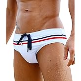 MIZOK Men's Sexy Low Rise Swim Briefs Stripe Swimming Bikini Swimsuit