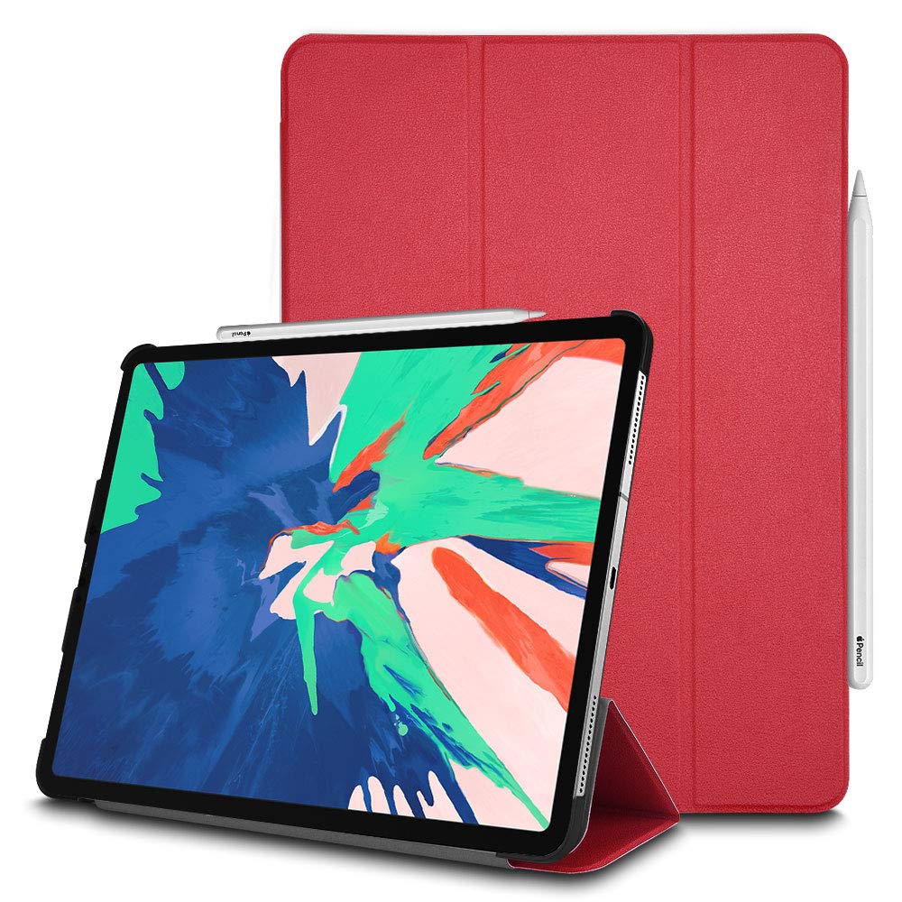 TECHGEAR Smart Case fits New Apple iPad Pro 11 2018, [Apple Pencil Compatible] Smart Case Tri-fold Stand Cover with Corner Protection [Auto Wake/Sleep] for iPad Pro 11 Inch 2018 ONLY - Red