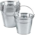 OBTANIM 8 Pack Galvanized Metal Buckets with Handle Ice Pails for Plants, Succulents, Party Favors Organizing, Rustic Home Decor or Classrooms Pencil Storage (6 x 4.3 inch)