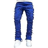 FantasyGears Mens Stacked Ripped Jeans Y2k Distressed Denim Pants Skinny Slim Fit Stretch Biker Jeans