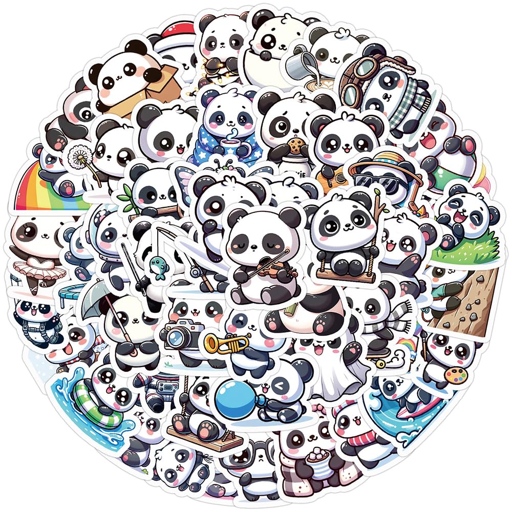 Fashion Panda Vinyl Stickers, 50 PCS Waterproof Cartoon Animal Decals for Laptops, Scrapbooking, Journals, Notebooks, Water Bottles, Suitcases, Phones & DIY Decor