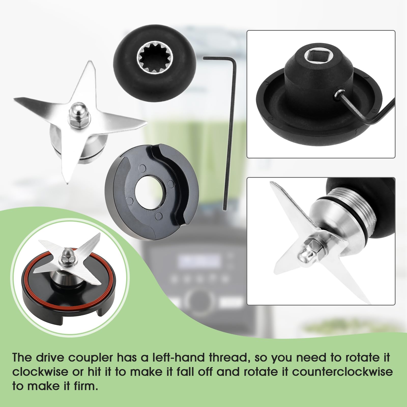 Blender Blade Replacement for Vitamix, 4 Wet Blade with Wrench, Retainer Nut, Drive Socket Repair Kit, Compatible with Vitamix 5200 Series Blender Mixer 32oz and 64oz Standard Container