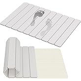 Foldable Stone Bath Mats, Quick Dry Diatomaceous Earth Bath Mat, Non-Slip Super Absorbent Stone Shower Mats for Bathroom and Kitchen Counter, Easy to Clean 23.5" x 15.4", White