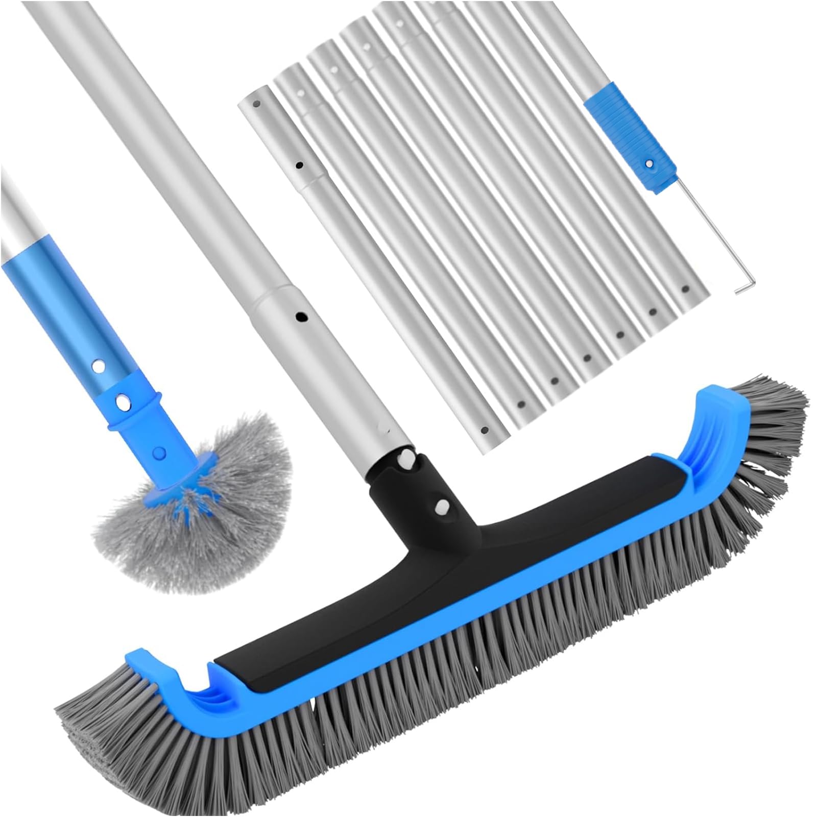 Photo 1 of 2 in 1 Multifunctional Pool Brush with 10 FT Poles - 17.5'' Heavy Duty Swimming Pool Brush & Multifunctional Brush Head, 10 FT Aluminum Poles, Cleaning Inground & Above Ground Pools, Vinyl Liner
