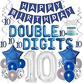 10th Birthday Decorations for Boys Blue Double Digits 10th Birthday Decors Double Digits Balloon Banner Cake Topper Hanging Swirls Peace Out Single Digits Tenth 10 Years Old Bday Party Supplies