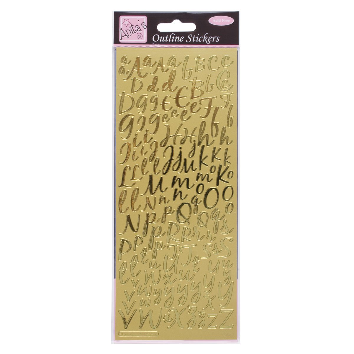 Anitas Outline Stickers, Modern Alphabet, Gold, For Scrapbooking, Card Making, Kids Play, Homework, Art, Craft, Embelish, Decorative, Paper, Card, Glass, Metal, Plastic, Foam