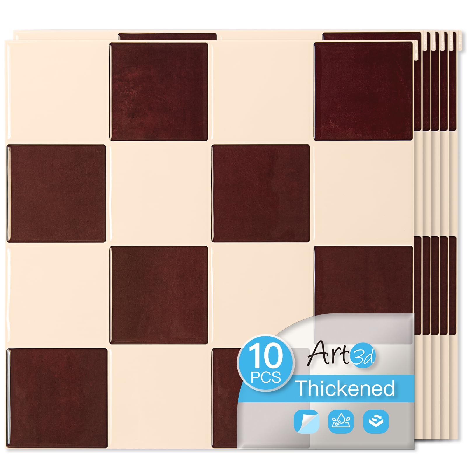 Photo 1 of Art3d 10-Pack Heavy-Duty Peel and Stick Backsplash, 12x12 Inch Self-Adhesive Wall Tile Stick on Kitchen Countertop, Red-Brown & Warm White