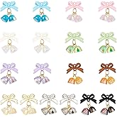 FASHEWELRY 18Pcs Bow Charms for Jewelry Making, Colorful Bowknot Pendants Christmas Bells Charms Bow Knot Bell Pendant for DIY Craft Bracelet Necklace Earring Keychain Supplies