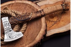 Viking Hunter Custom Handmae Axe Braded Hunting Axe Outdoor Viking Axe Camping Wood Handle Tomahawk Axe with Leather Sheath Gift for Men (VK-AXE-02)