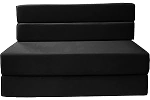 D&D Futon Furniture Folding Foam Mattress, Sofa Chair Bed, Floor Studio Guest Beds Lounger Convertible Ottoman Bench (Twin Size, Black)