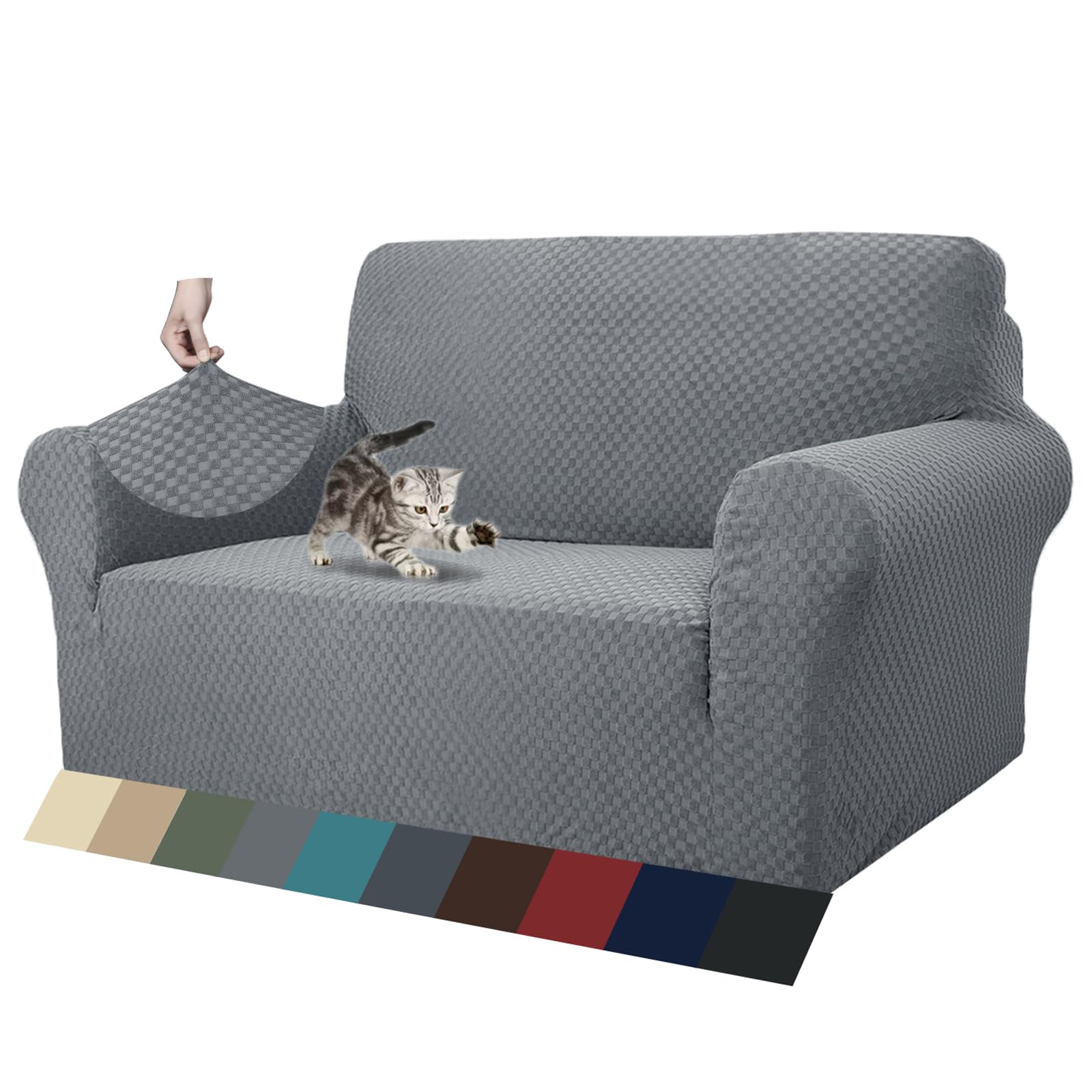 Photo 1 of ZNSAYOTX 1 Piece Jacquard Couch Covers for 2 Cushion Couch High Stretch Loveseat Slipcover for Pets Dogs Anti Slip Love Seat Sofa Slipcover Furniture Protector (Loveseat, Light Grey)
