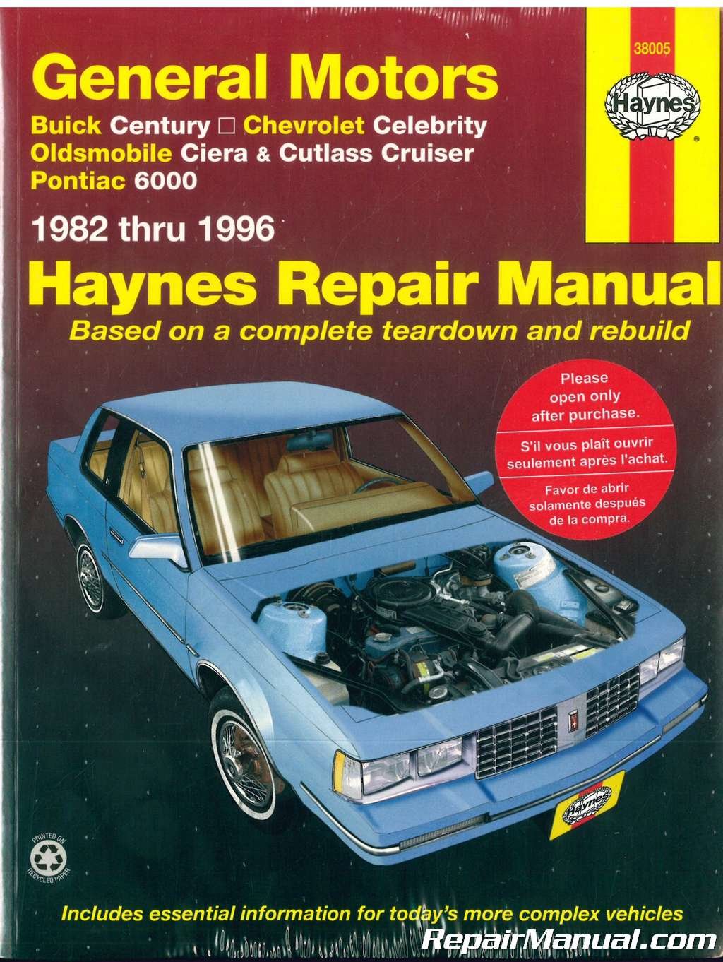 H38005 GM Buick Century Chevrolet Celebrity Oldsmobile Ciera Cutlass  Cruiser Pontiac 6000 1982-1996 Haynes Repair Manual Paperback – 2004