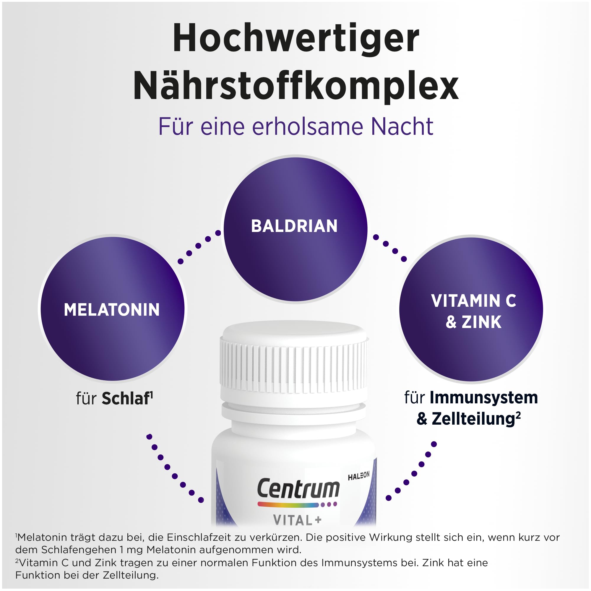 Multivitamin - Centrum Vital+ Schlaf & Immunsystem, Hochwertiger Nährstoffkomplex für erholsamen Schlaf, Immunsystem und Zellregeneration**, Melatonin, Vitamin C, Zink, Baldrian, 30 Tabletten 3