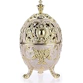 JUXYES Vintage Incense Burner Bakhoor Burner with Removable Ash Catchers | Beige Vintage Metal Censer Cone Coil Incense Burner Holder for Incense Resins, Charcoal, Cones or Wax Melts