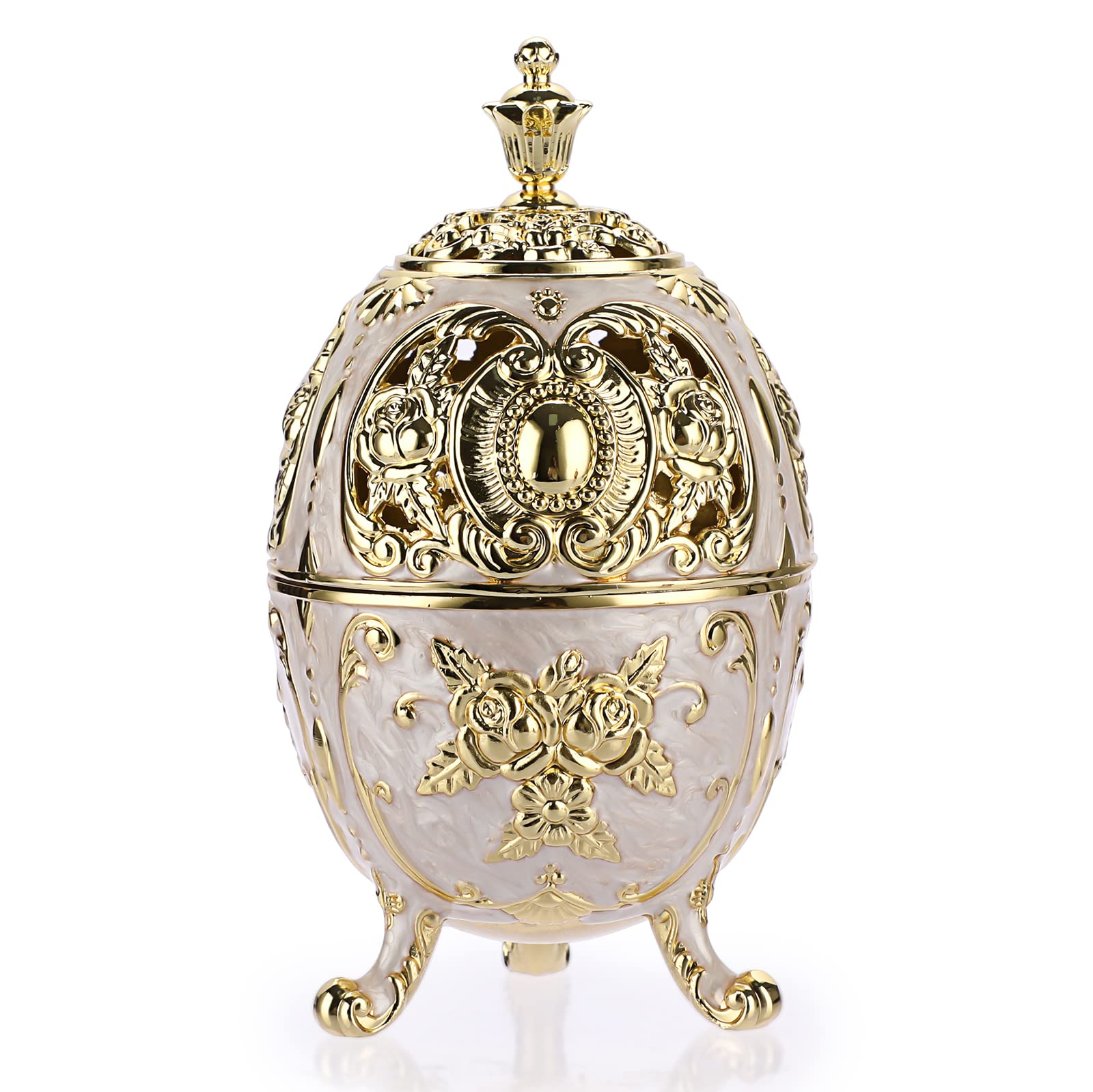 BSTKEY Vintage Metal Zinc Incense Burner, Decorative Incense Holder Burner with Removable Tray Aromatherapy Burner for Home Office Spa (Beige)