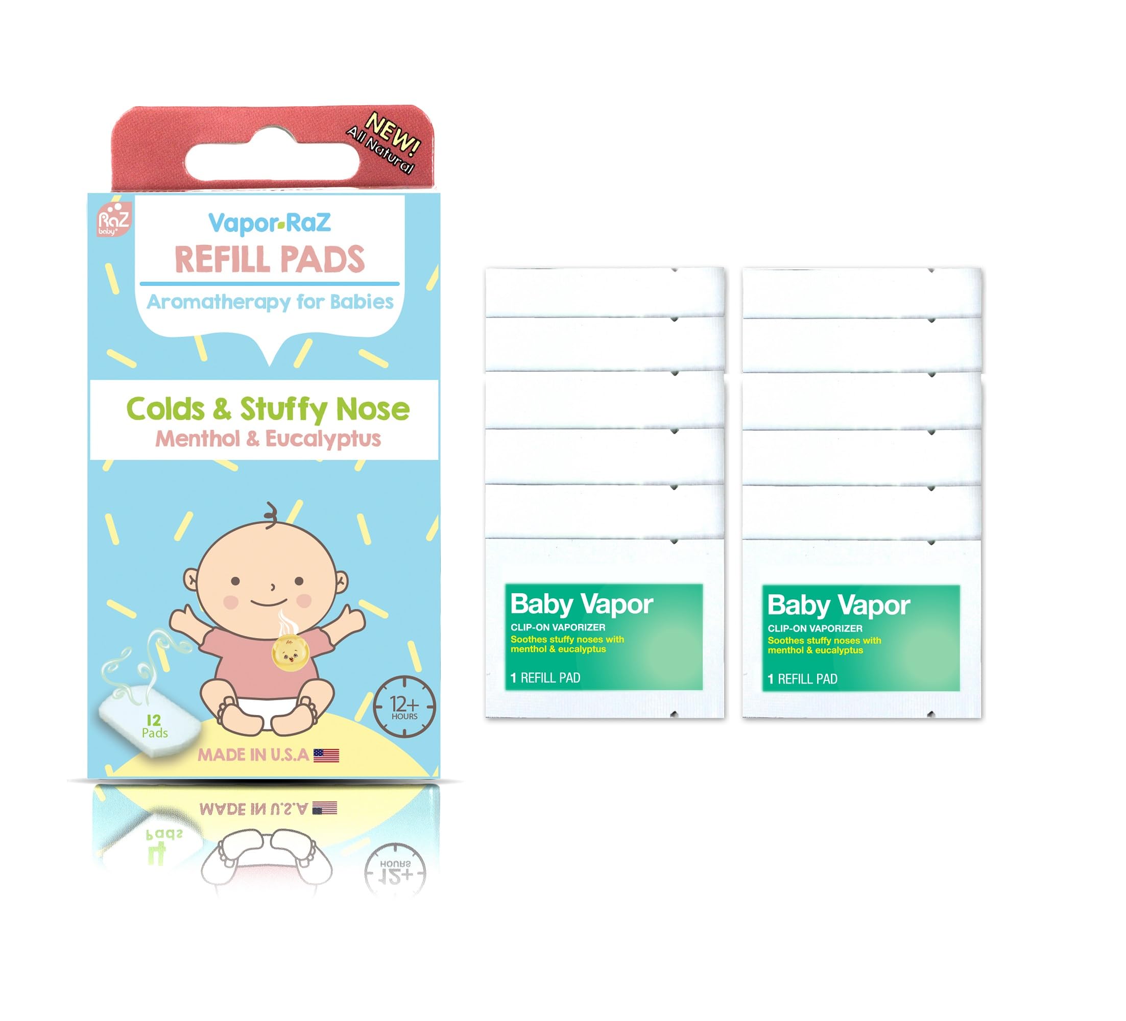 RAZBABY Vapor-RaZ Refills Baby Cough and Cold Relief - Use at Home & on The go/All Natural Menthol & Eucalyptus / 12 Refills