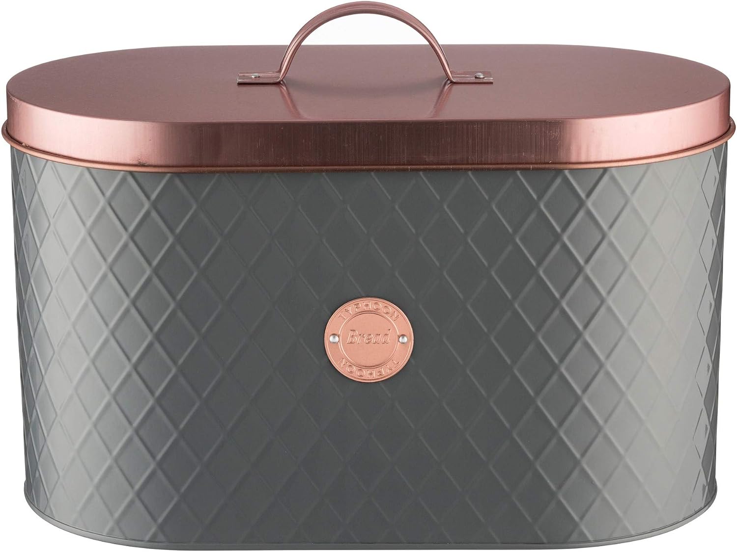 Typhoon Henrik Grey Coated Steel Bread Bin With Copper Lid, 7.5 L, Grey/Brown, 7.5L
