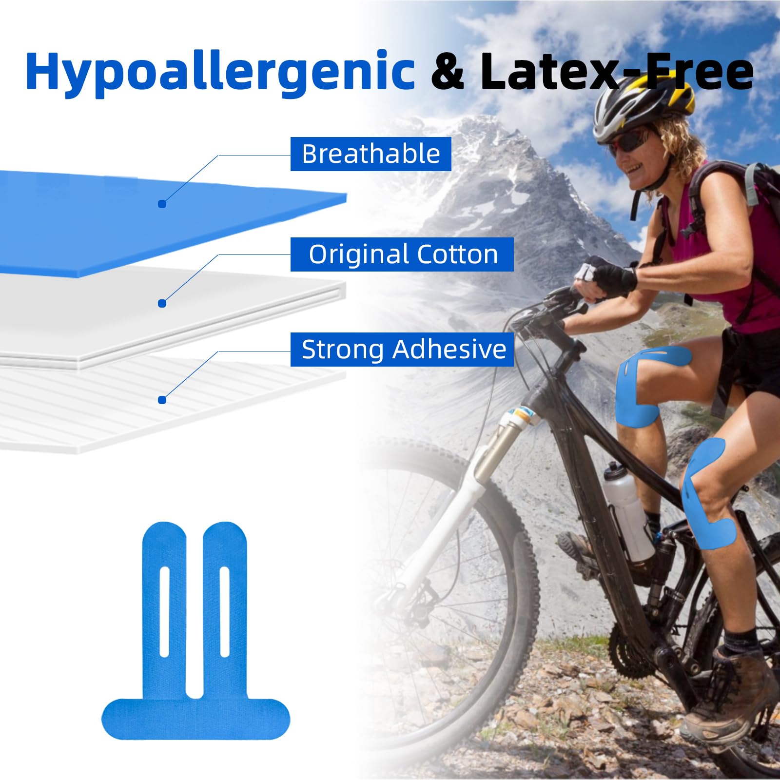 IEADEN Precut Kinesiology Tape for Knees, 10 Pcs - Knee Support & Stability, Knee Pain Relief Athletic Tape - Waterproof & Elastic, Breathable Hypoallergenic Latex-Free Tape, Blue