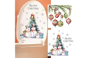 2Pcs Christmas Snowman Toilet Sticker Holly Colorful Balls Toilet Seat Cover Waterproof Self-Adhesive PVC Sticker for Xmas Ho