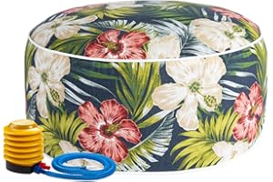Magpie Fabrics Indoor/Outdoor Inflatable Stool Ottoman Pouf, Water Repellent Round Footrest Footstool with Foot Pump D20 xH9, Portable for Patio Garden Camping, Midnight Floral