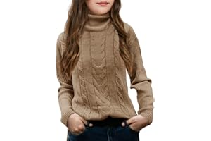 FEKERMIA Girls Turtleneck Sweaters Pullover Kids Toddlers Cable Knit Long Sleeve Jumper Tops